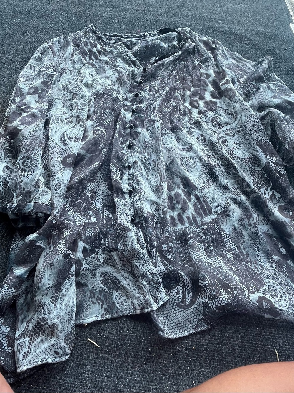 Maggie Barnes Sheer Animal Paisley Print Blouse in Black and White